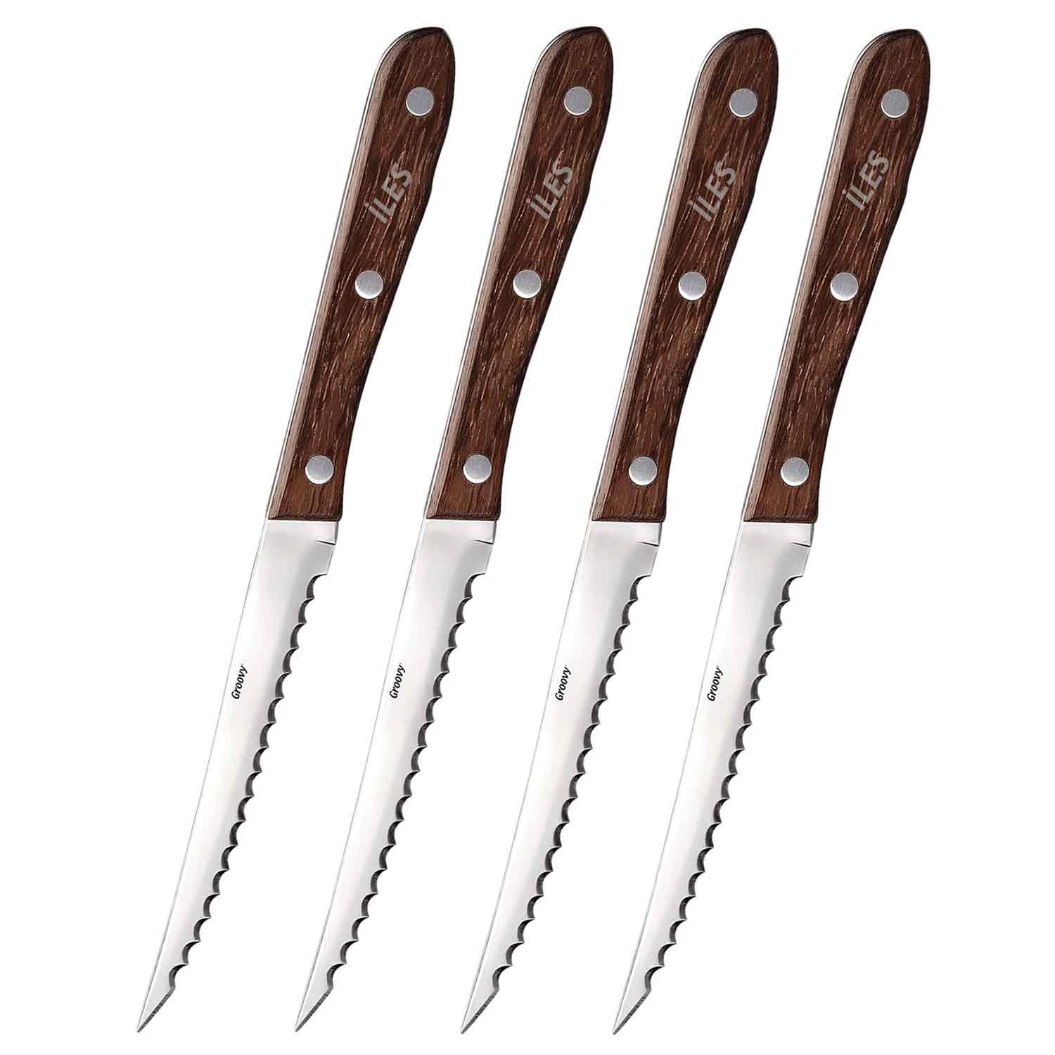 Groovy Steak Bıçak, Ahşap Gül Saplı, 4 Adet, Groovy, Steak Bıçakları