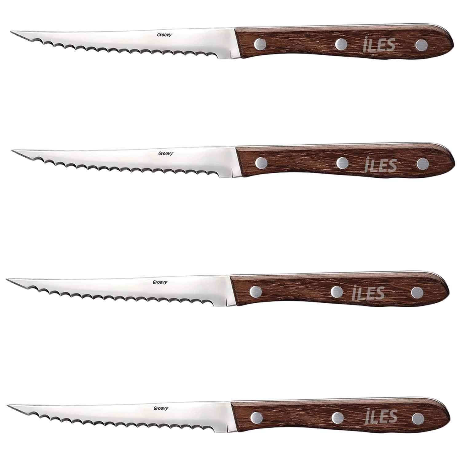 Groovy Steak Bıçak, Ahşap Gül Saplı, 4 Adet, Groovy, Steak Bıçakları