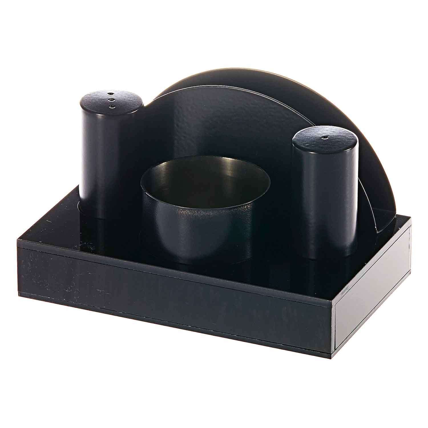 Groovy Tuzluk Peçetelik Takımı, Yuvarlak, 4'lü, Siyah, Groovy, Tuzluk Biberlik ve Baharatlık