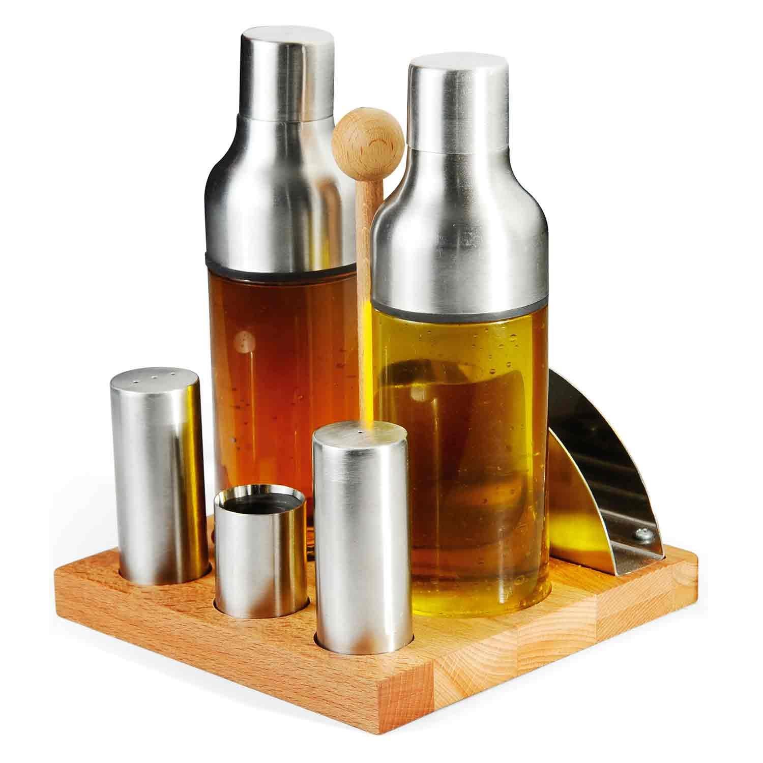 Groovy Tuzluk Yağlık Set, 6 Lı Ahşap Standlı, Groovy, Tuzluk Biberlik ve Baharatlık