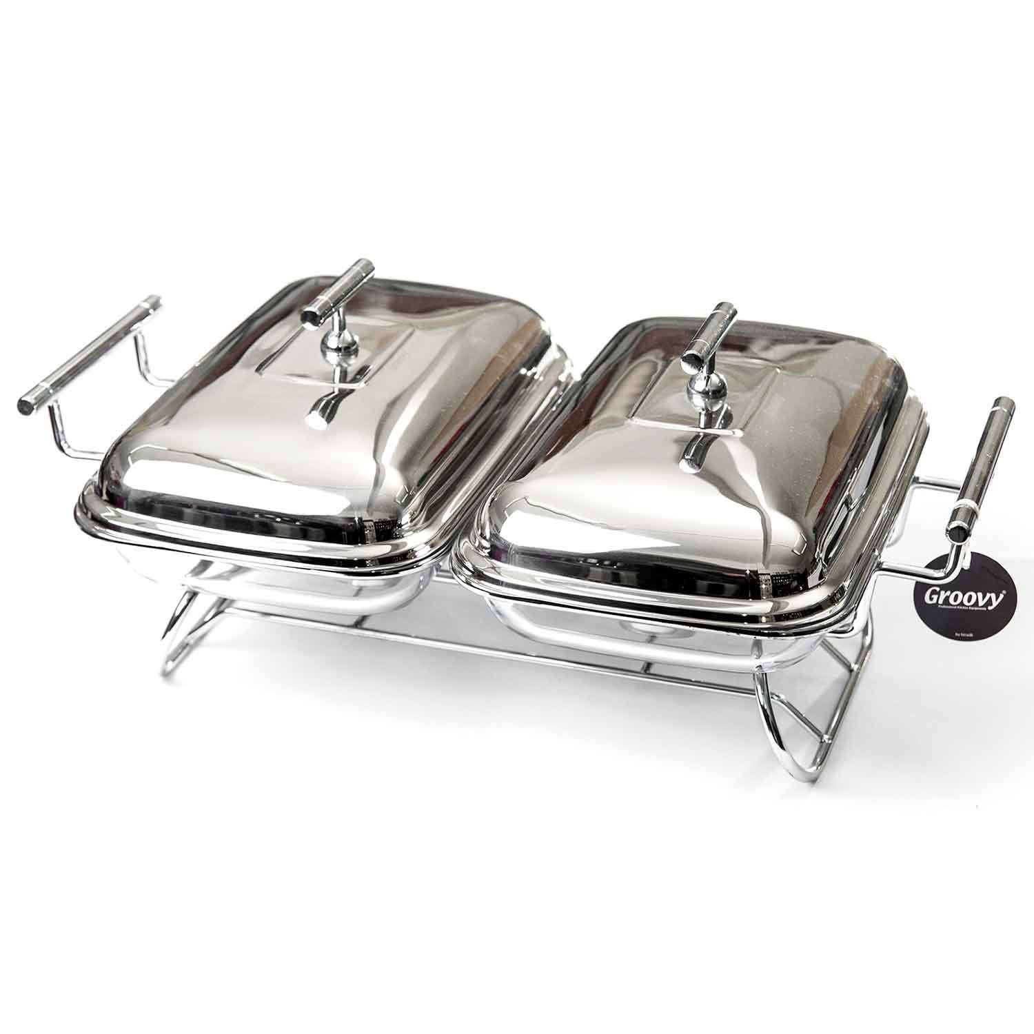 Groovy Yemek Servis, Mum Isıtmalı İkili, Cam Tabaklı 2x1.6 Litre, Groovy, Reşo Chafing Dish