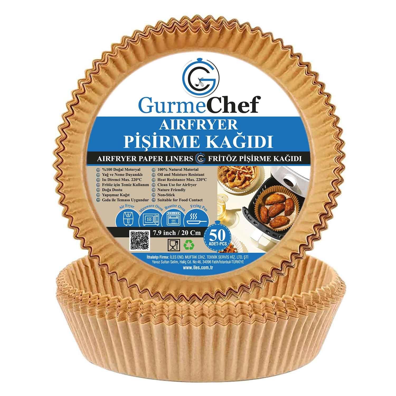Gurme Chef Airfryer XXL Pişirme Kağıdı, Yuvarlak, 100 Lü Paket, 20x4.5 Cm, Gurme Chef, Airfryer Pişirme Kağıtları