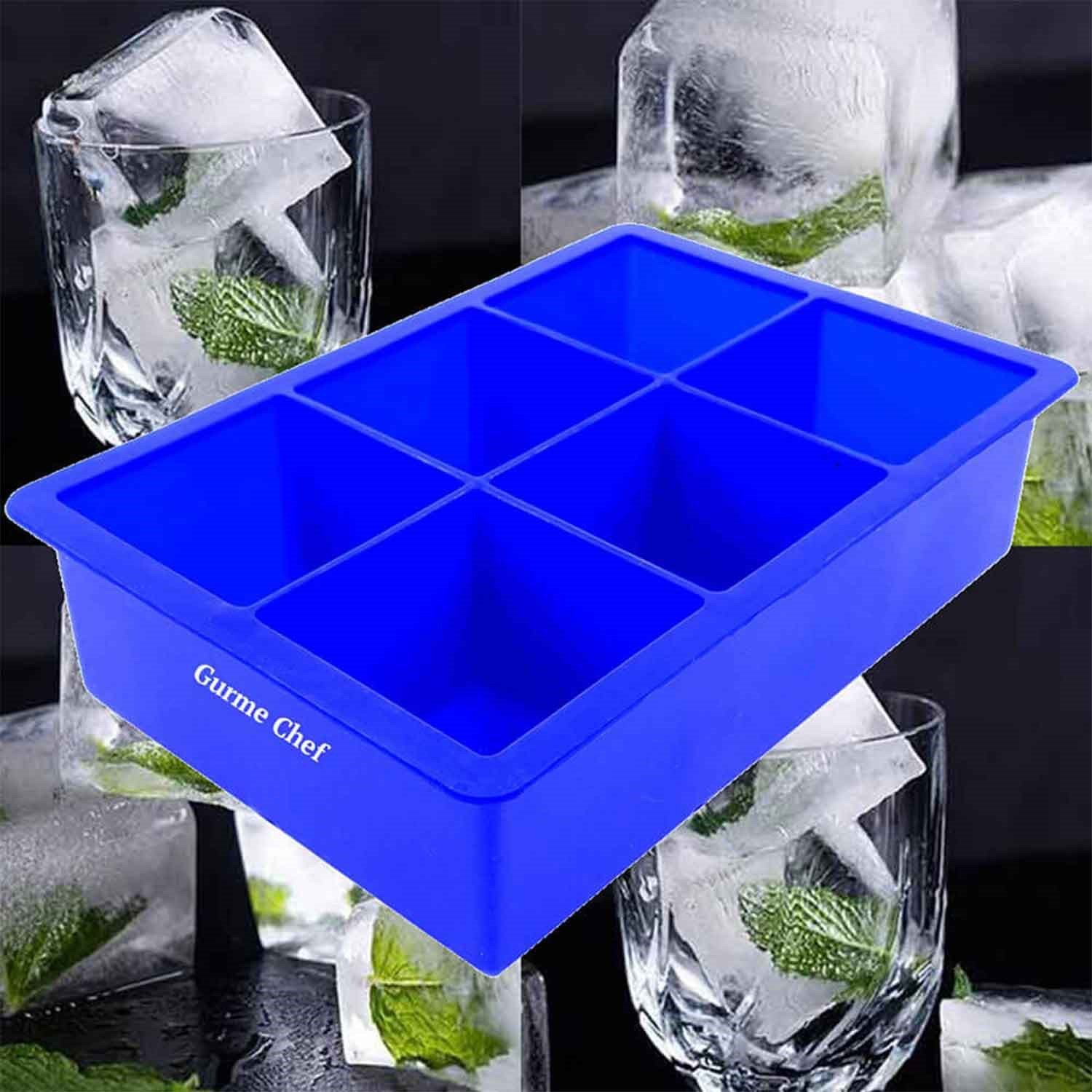 Gurme Chef Silikon Ekstra Büyük Boy 6'Lı Küp Buz Kalıbı Mavi