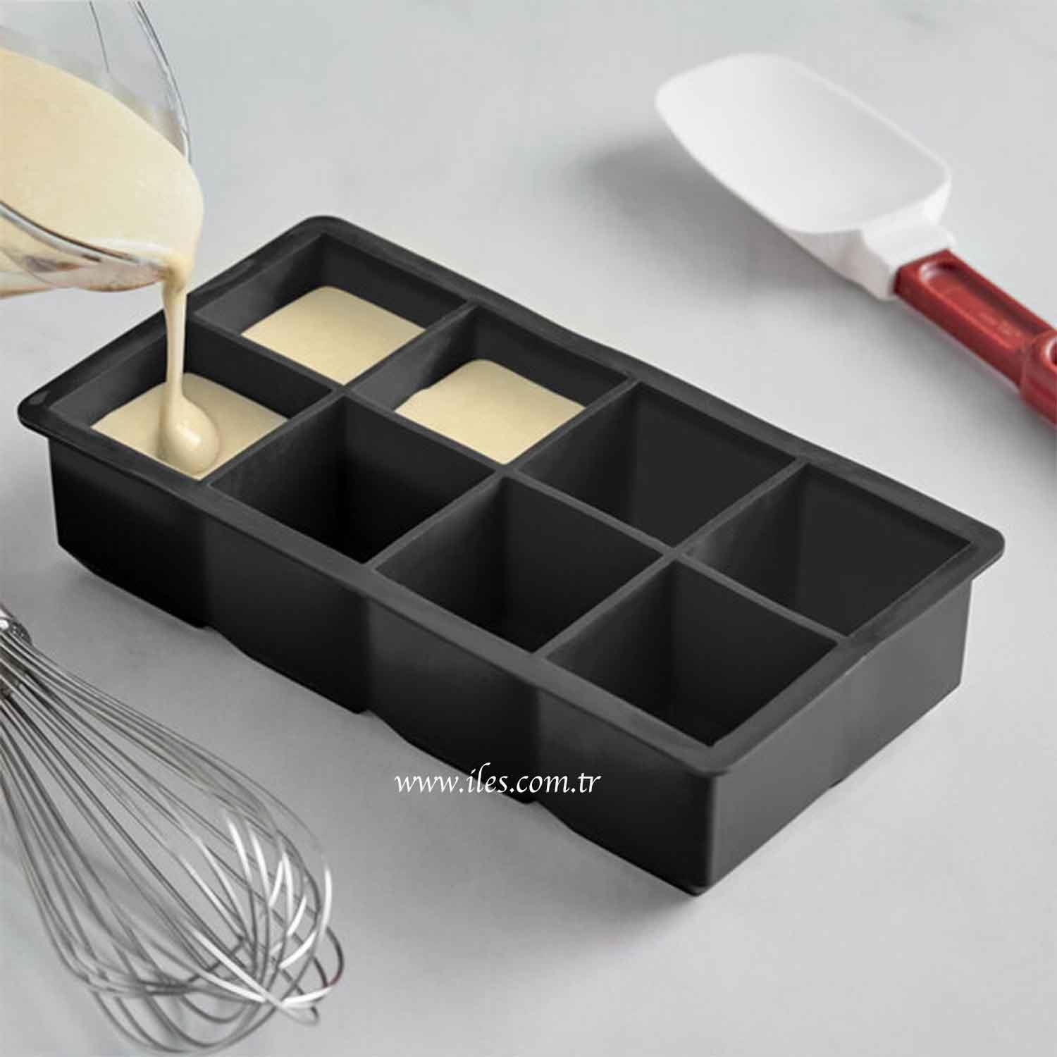 Gurme Chef Silikon Kapaklı Xxl Büyük Boy 8'Li Küp Buz Kalıbı Siyah, Gurme Chef, Silikon Buz Kalıpları