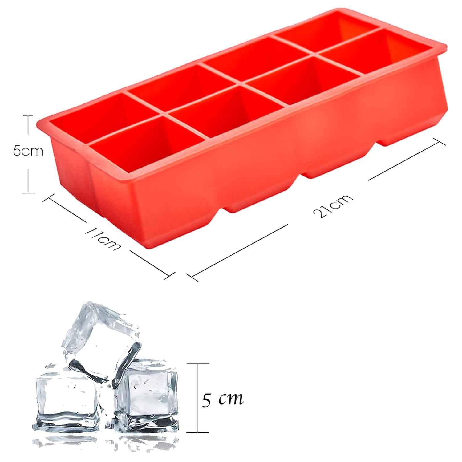 Gurme Chef Silikon Kapaklı Xxl Büyük Boy 8'Li Küp Buz Kalıbı Kırmızı, Gurme Chef, Silikon Buz Kalıpları