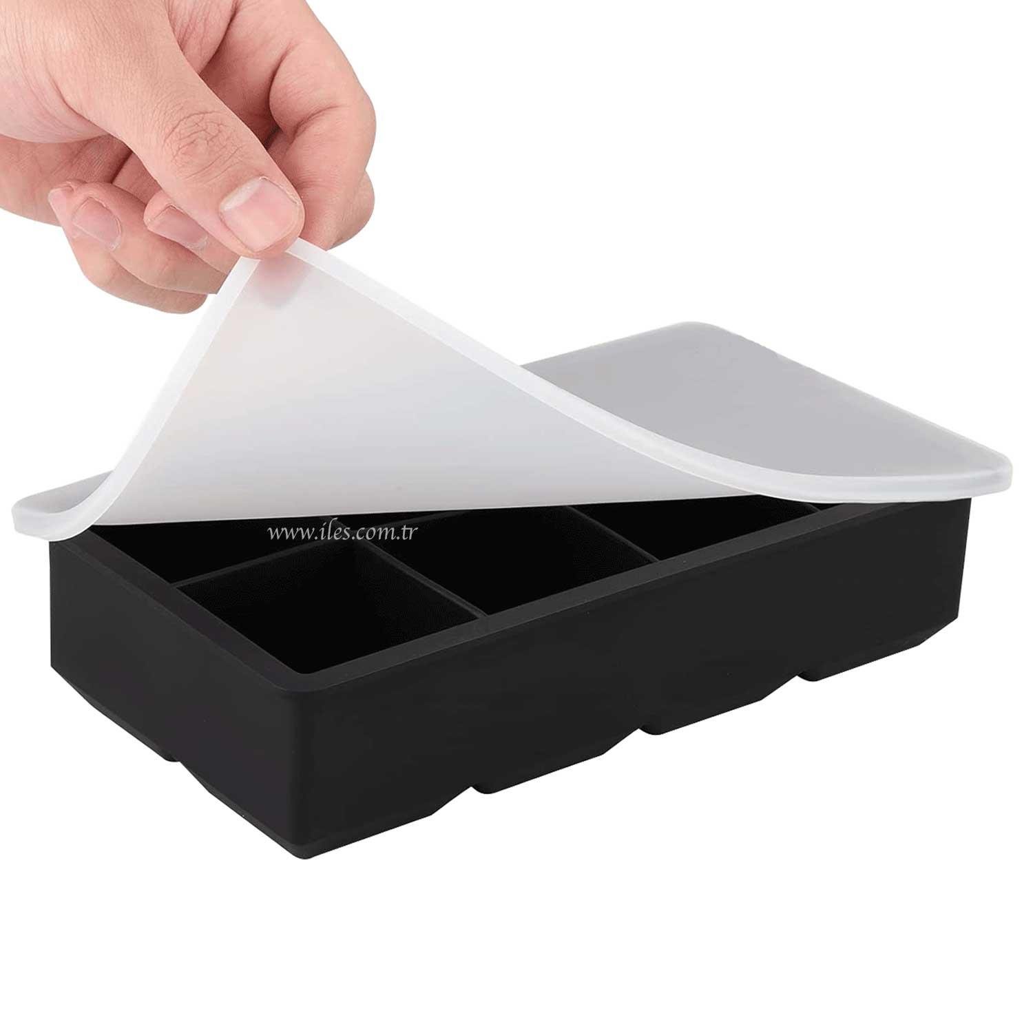 Gurme Chef Silikon Kapaklı Xxl Büyük Boy 8'Li Küp Buz Kalıbı Siyah, Gurme Chef, Silikon Buz Kalıpları