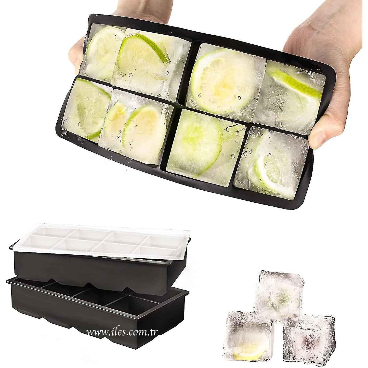 Gurme Chef Silikon Kapaklı Xxl Büyük Boy 8'Li Küp Buz Kalıbı Siyah, Gurme Chef, Silikon Buz Kalıpları