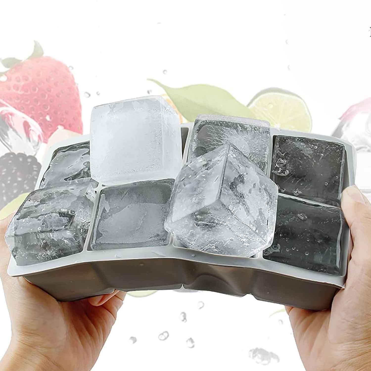 İles Gurme Kapaklı Premium Büyük 8 Bölmeli Silikon Buz Kalıbı, Gri, İles Gurme, Silikon Buz Kalıpları