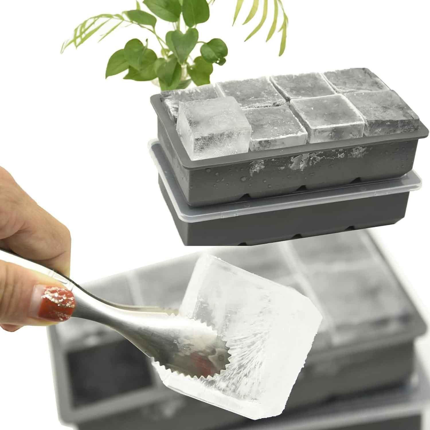 İles Gurme Kapaklı Premium Büyük 8 Bölmeli Silikon Buz Kalıbı, Gri, İles Gurme, Silikon Buz Kalıpları