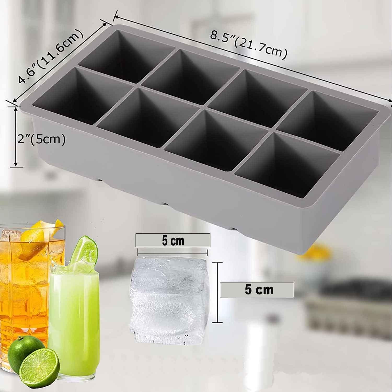 İles Gurme Kapaklı Premium Büyük 8 Bölmeli Silikon Buz Kalıbı, Gri, İles Gurme, Silikon Buz Kalıpları