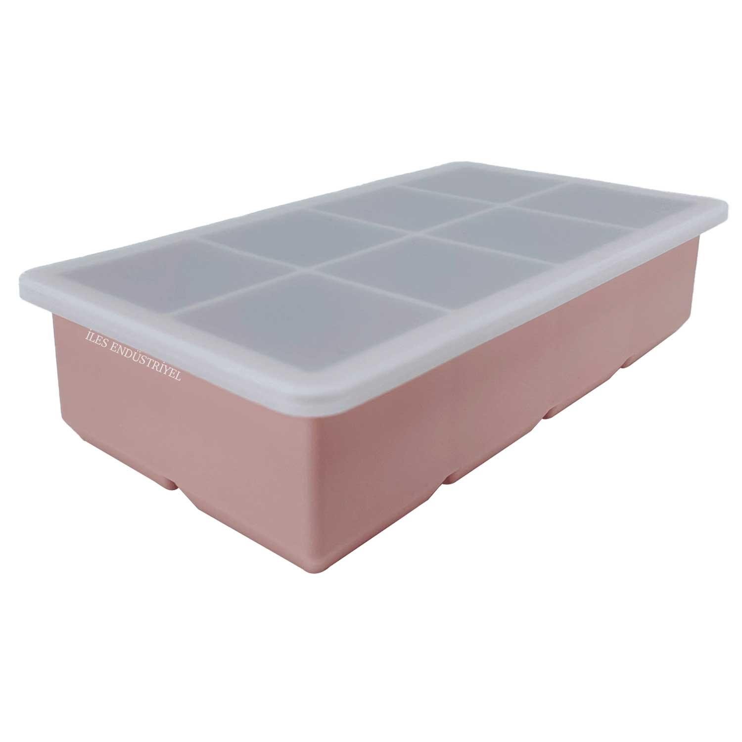 İles Gurme Kapaklı Premium Büyük 8 Bölmeli Silikon Buz Kalıbı, Powder, İles Gurme, Silikon Buz Kalıpları