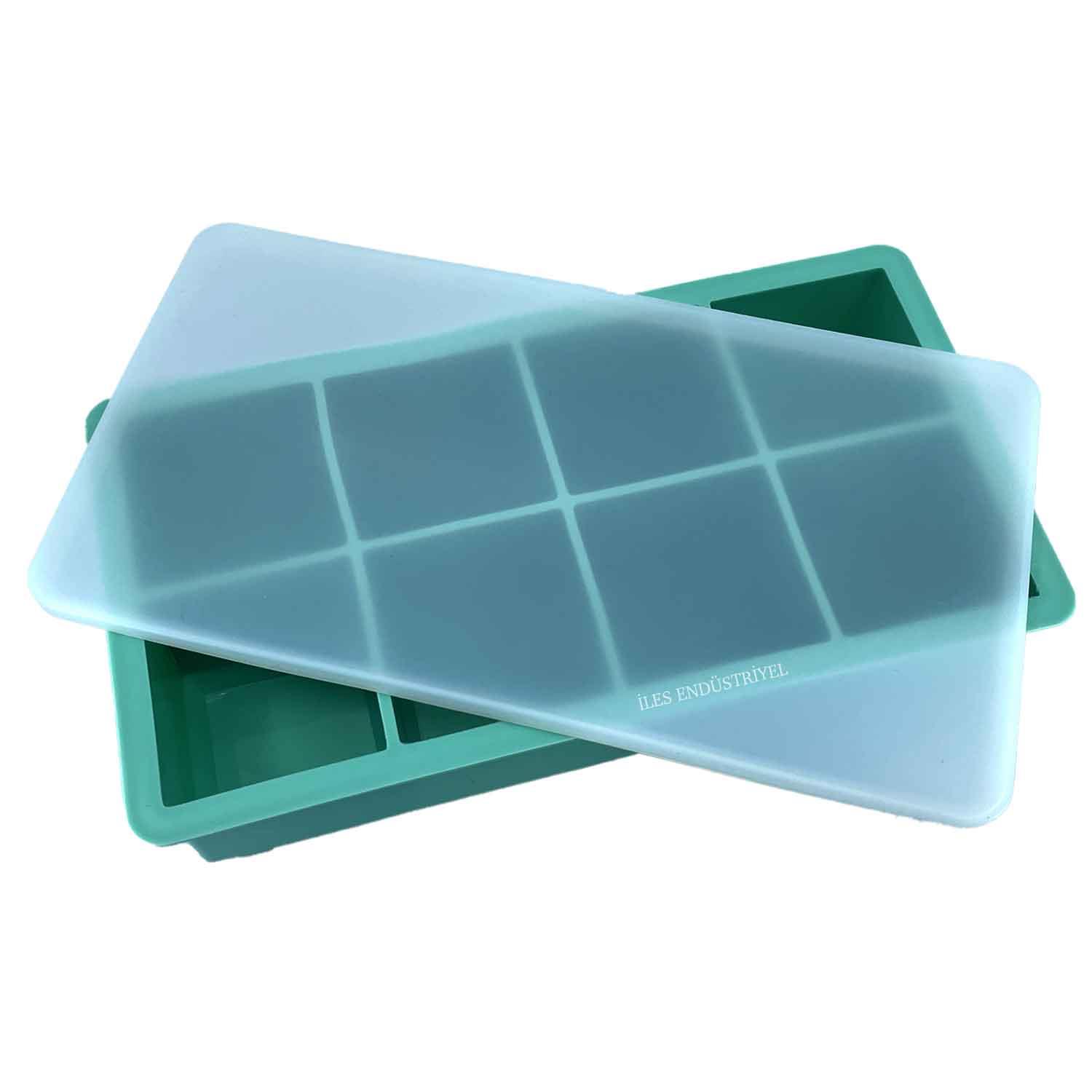 İles Gurme Kapaklı Premium Büyük 8 Bölmeli Silikon Buz Kalıbı, Yeşil, İles Gurme, Silikon Buz Kalıpları