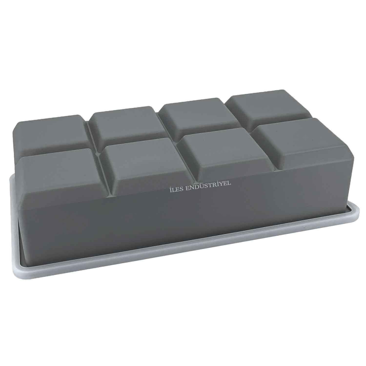 İles Gurme Kapaklı Premium Büyük 8 Bölmeli Silikon Buz Kalıbı, Gri, İles Gurme, Silikon Buz Kalıpları