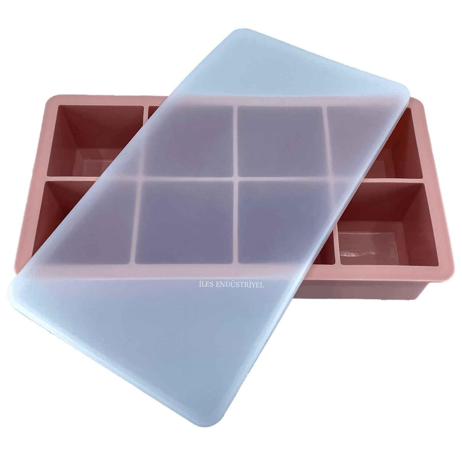 İles Gurme Kapaklı Premium Büyük 8 Bölmeli Silikon Buz Kalıbı, Powder, İles Gurme, Silikon Buz Kalıpları