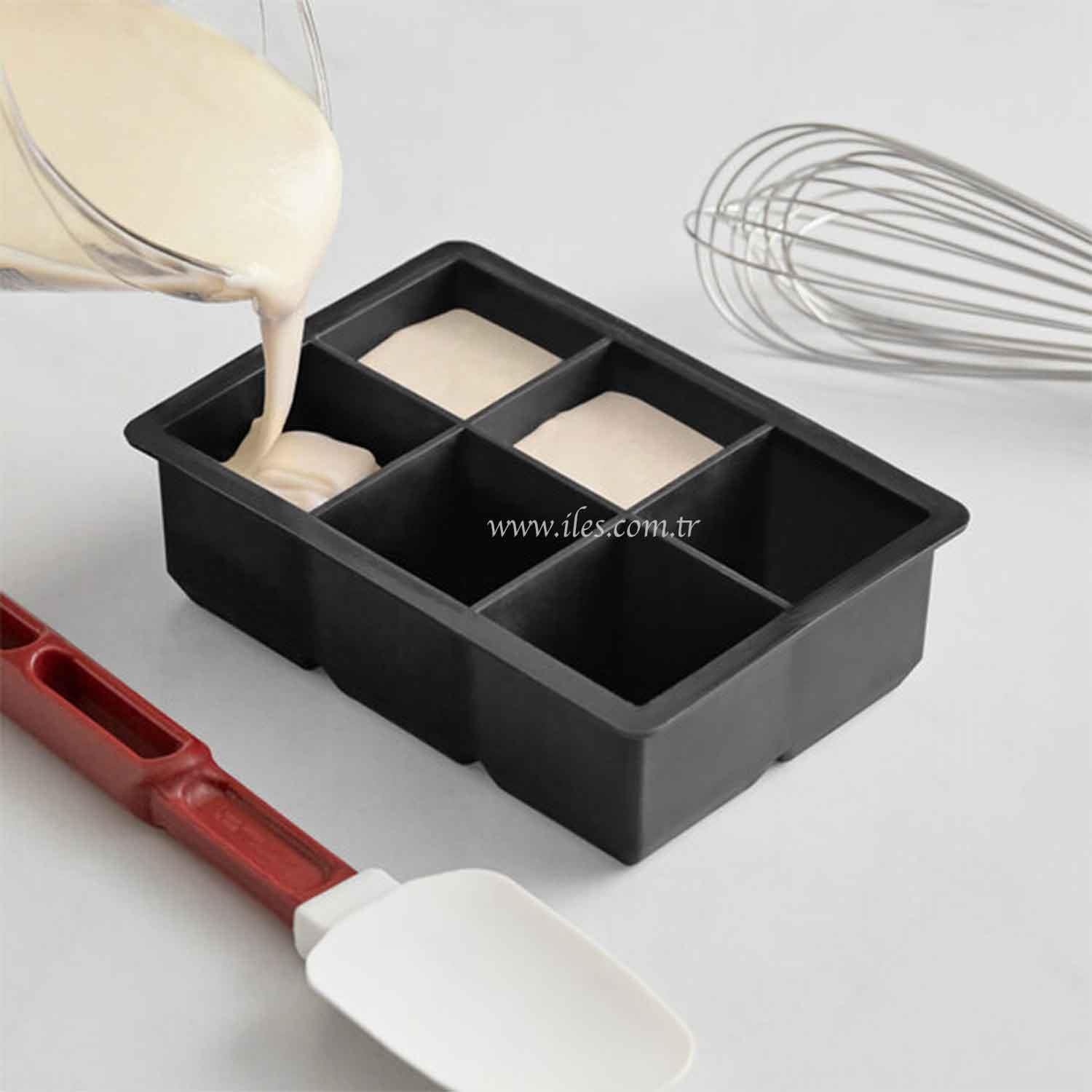 İles Gurme Silikon Kapaklı Xxl Büyük Boy 6'Lı Küp Buz Kalıbı Siyah, İles Gurme, Silikon Buz Kalıpları