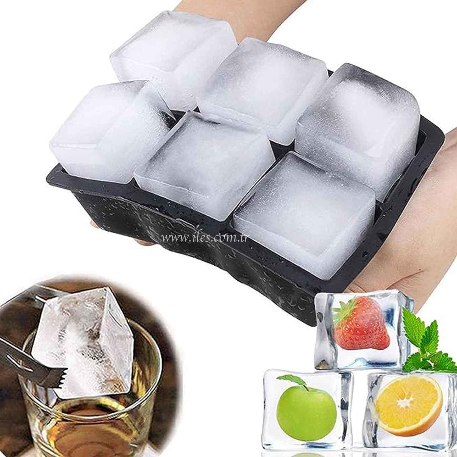 İles Gurme Silikon Kapaklı Xxl Büyük Boy 6'Lı Küp Buz Kalıbı Siyah, İles Gurme, Silikon Buz Kalıpları