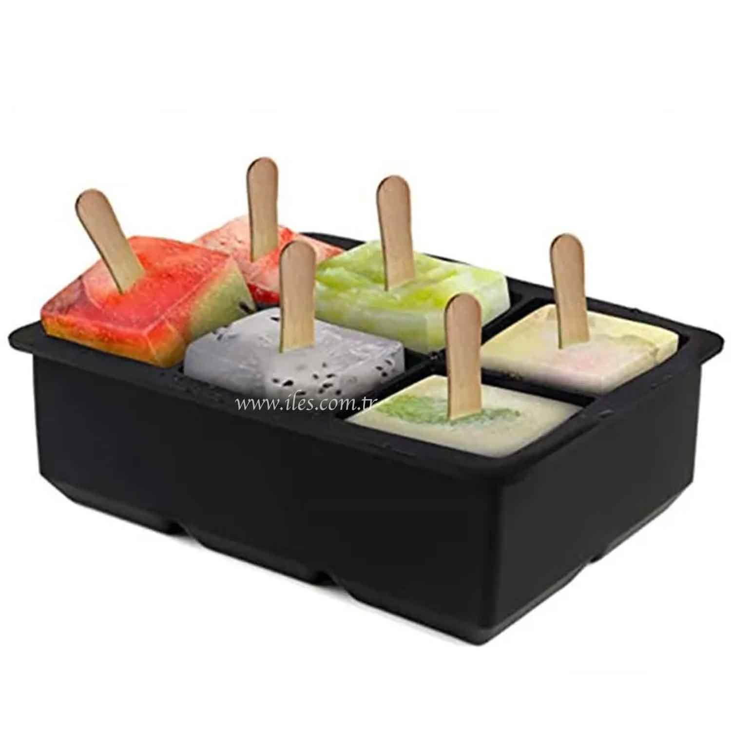 İles Gurme Silikon Kapaklı Xxl Büyük Boy 6'Lı Küp Buz Kalıbı Siyah, İles Gurme, Silikon Buz Kalıpları