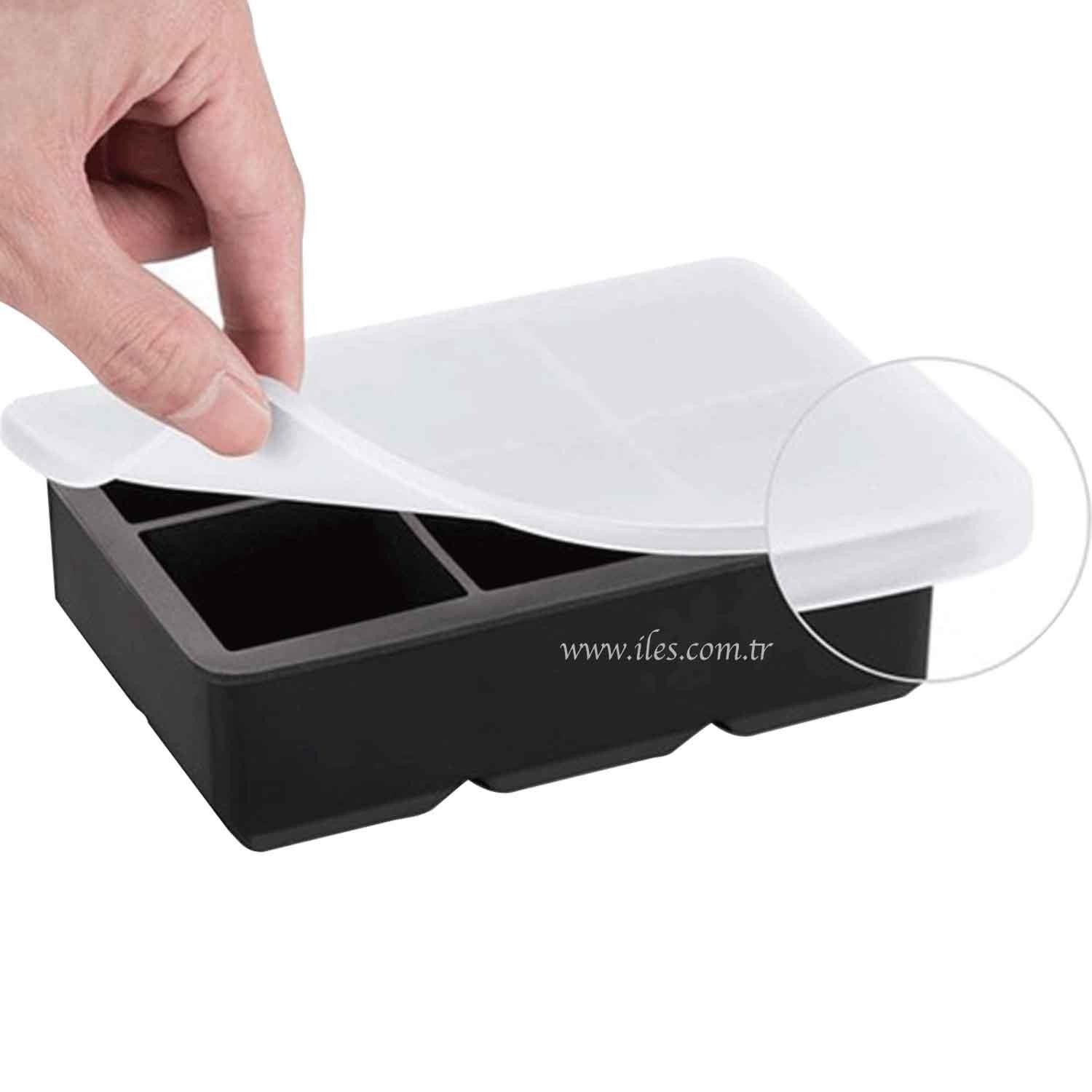 İles Gurme Silikon Kapaklı Xxl Büyük Boy 6'Lı Küp Buz Kalıbı Siyah, İles Gurme, Silikon Buz Kalıpları