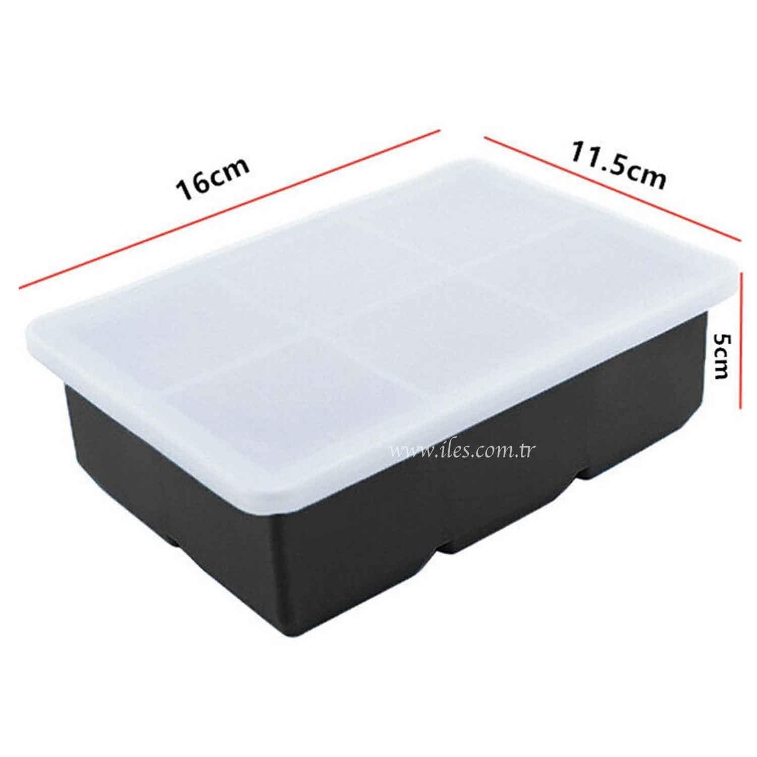 İles Gurme Silikon Kapaklı Xxl Büyük Boy 6'Lı Küp Buz Kalıbı Siyah, İles Gurme, Silikon Buz Kalıpları