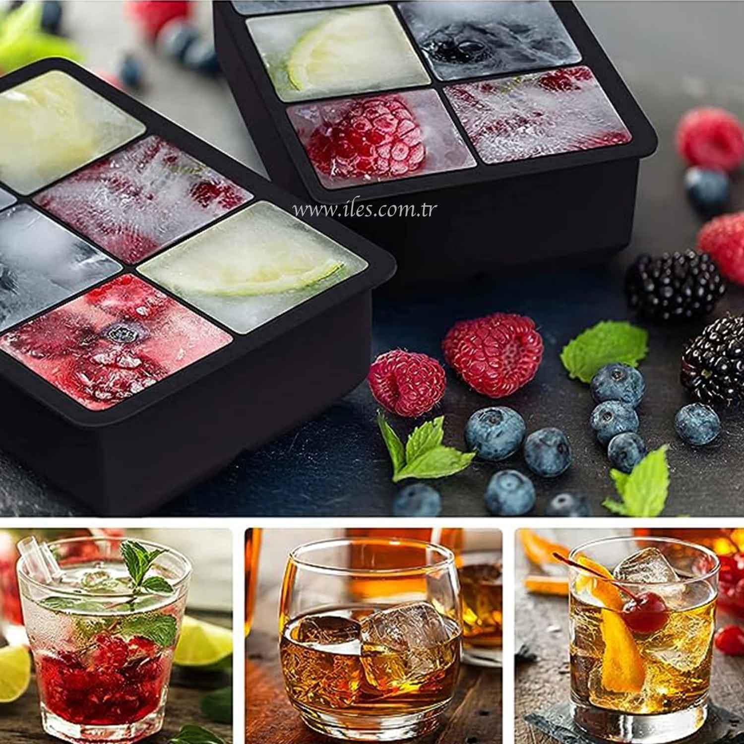İles Gurme Silikon Kapaklı Xxl Büyük Boy 6'Lı Küp Buz Kalıbı Siyah, İles Gurme, Silikon Buz Kalıpları