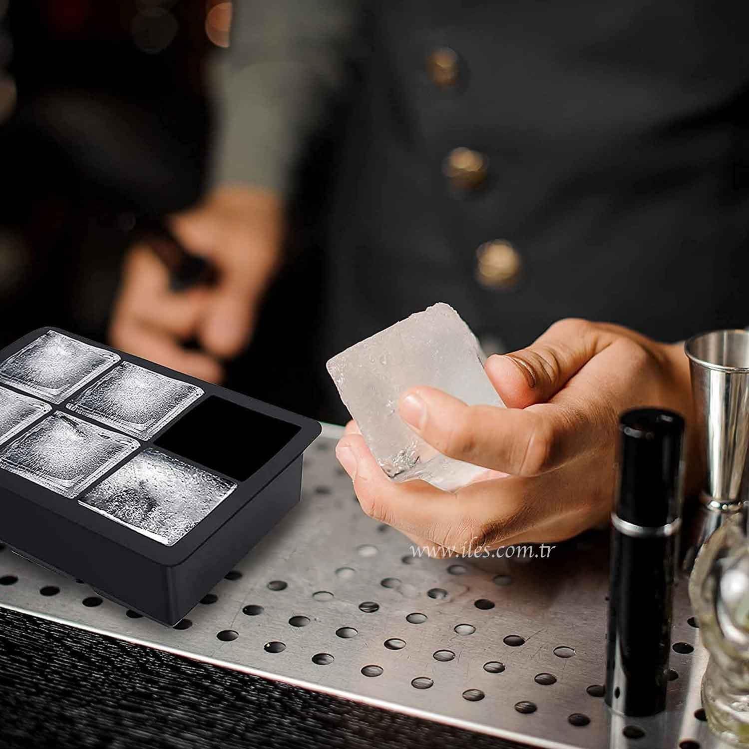 İles Gurme Silikon Kapaklı Xxl Büyük Boy 6'Lı Küp Buz Kalıbı Siyah, İles Gurme, Silikon Buz Kalıpları