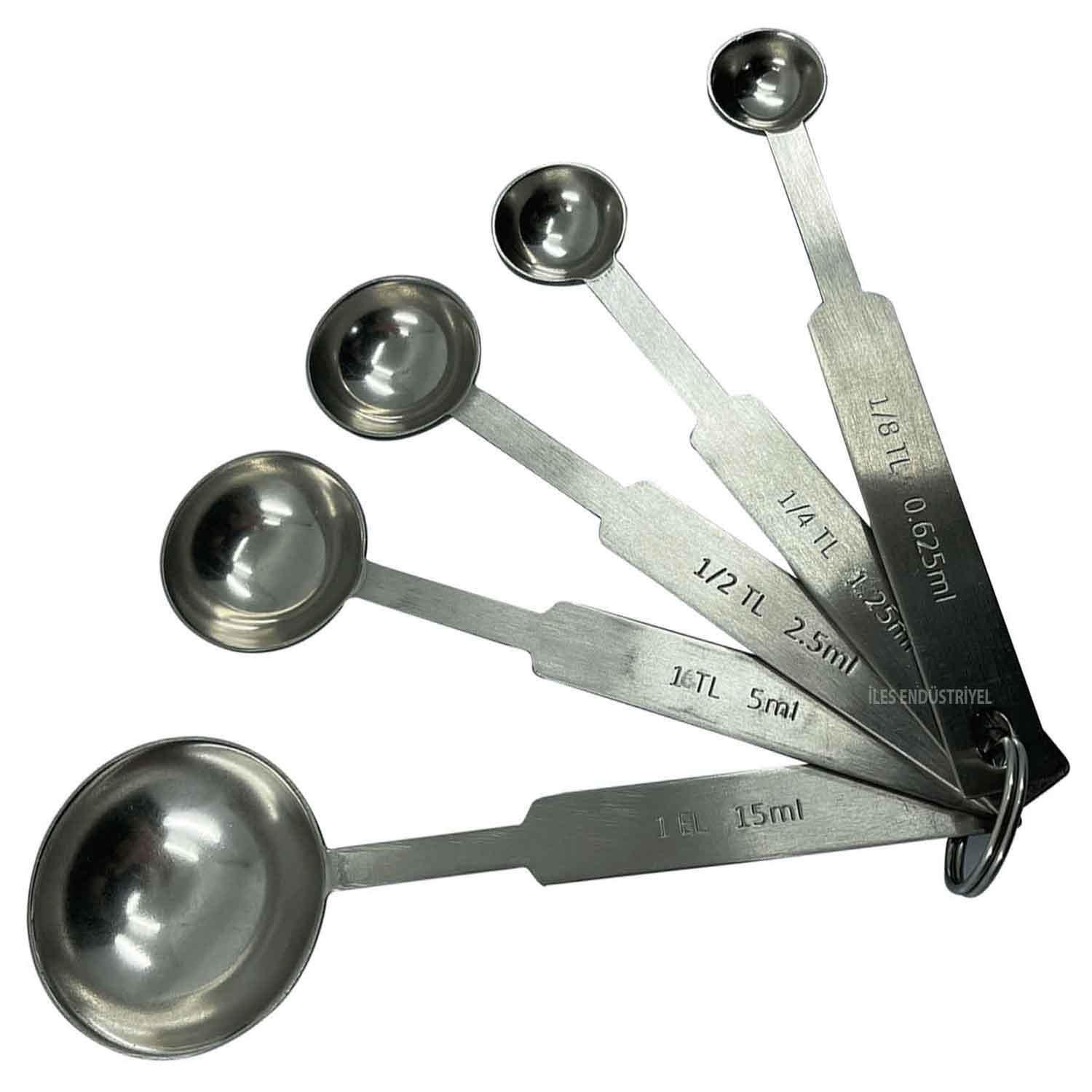 İles Ölçü Kaşığı Seti, 304 Kalite Paslanmaz Çelik, İles, Ölçü Kabı ve Ölçü Kaşıkları
