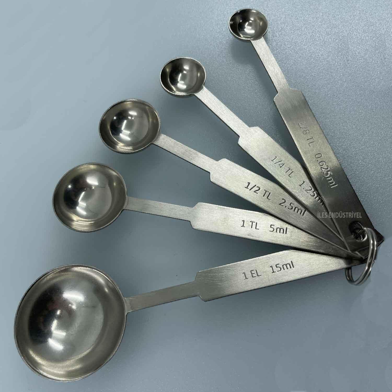 İles Ölçü Kaşığı Seti, 304 Kalite Paslanmaz Çelik, İles, Ölçü Kabı ve Ölçü Kaşıkları