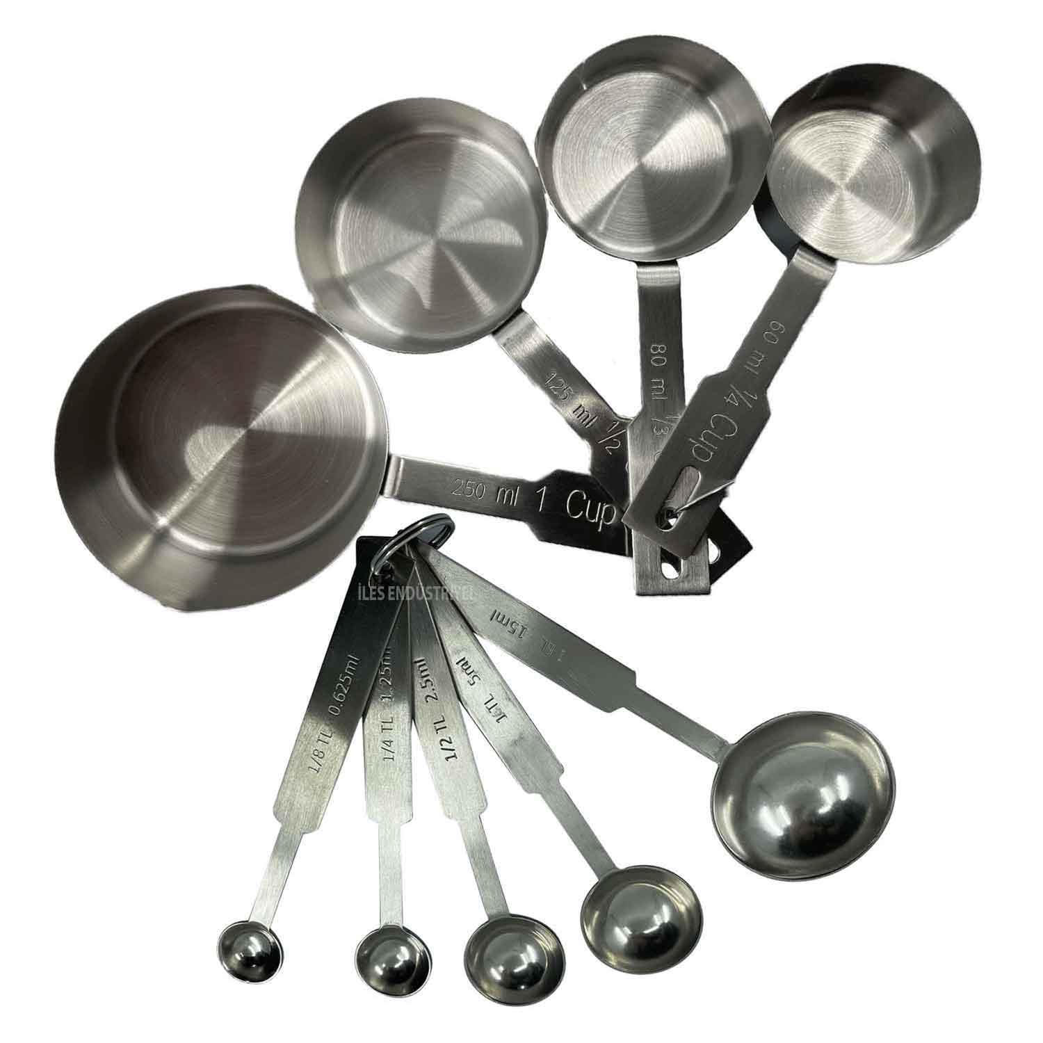 İles Ölçüm kabı ve Ölçü Kaşığı Seti, 304 Kalite Paslanmaz Çelik, İles, Ölçü Kabı ve Ölçü Kaşıkları