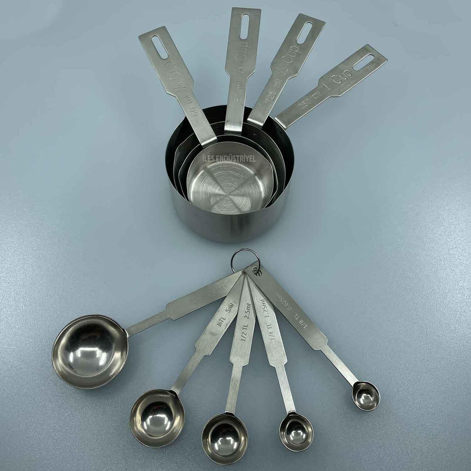 İles Ölçüm kabı ve Ölçü Kaşığı Seti, 304 Kalite Paslanmaz Çelik, İles, Ölçü Kabı ve Ölçü Kaşıkları