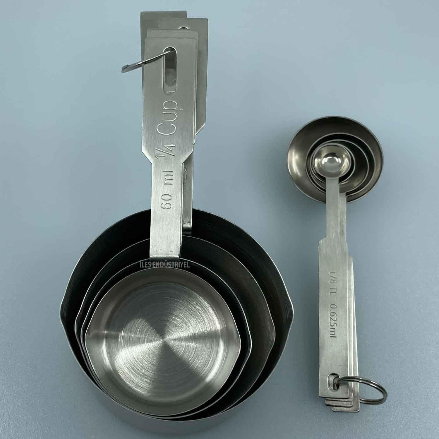 İles Ölçüm kabı ve Ölçü Kaşığı Seti, 304 Kalite Paslanmaz Çelik, İles, Ölçü Kabı ve Ölçü Kaşıkları