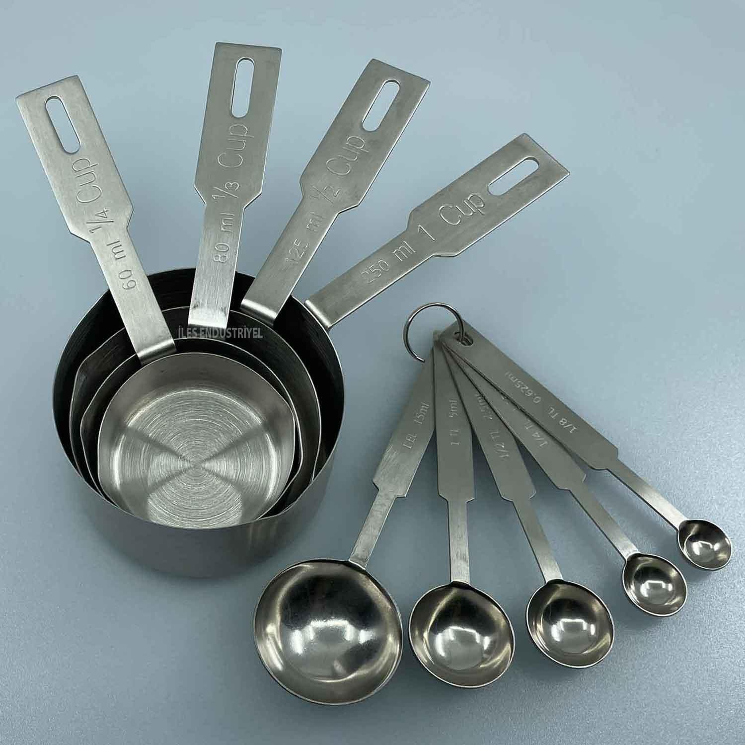 İles Ölçüm kabı ve Ölçü Kaşığı Seti, 304 Kalite Paslanmaz Çelik, İles, Ölçü Kabı ve Ölçü Kaşıkları