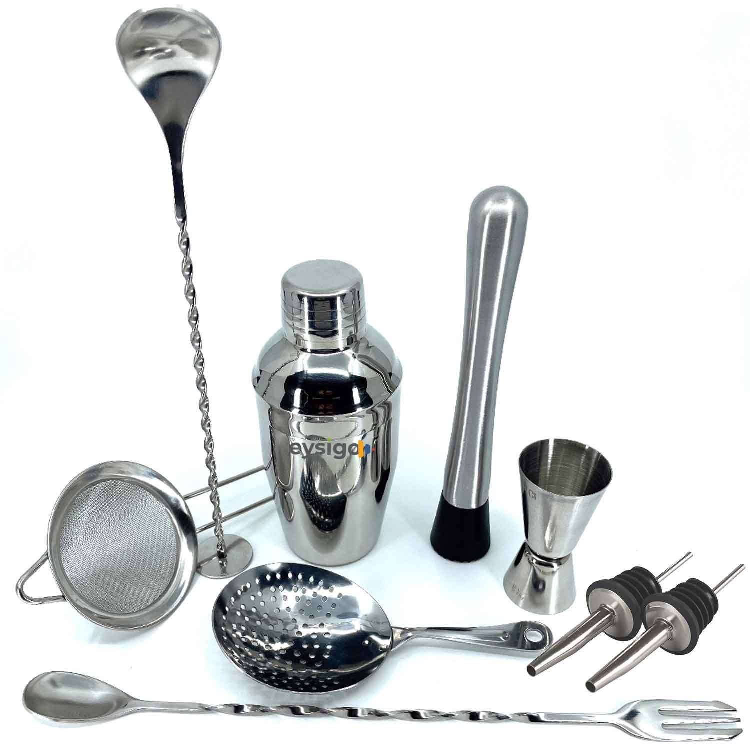 Kokteyl Shaker Seti, 350 ml, Paslanmaz Çelik, 9 Parça, Eysigo, Barmen Seti, Kokteyl Hazırlama Setleri