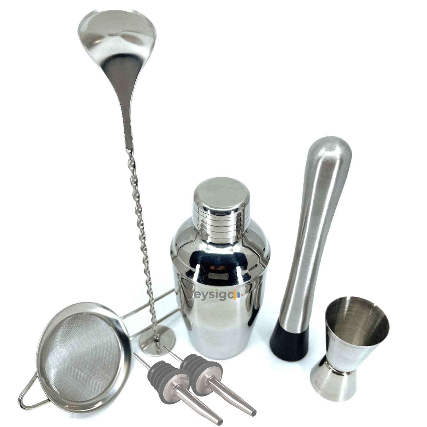 Kokteyl Shaker Seti, 350 ml, Paslanmaz Çelik, 7 Parça, Eysigo, Barmen Seti, Kokteyl Hazırlama Setleri