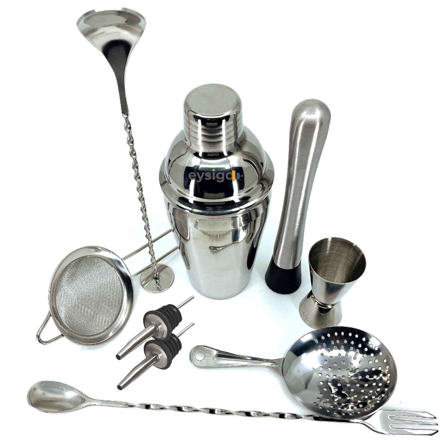 Kokteyl Shaker Seti, 500 ml, Paslanmaz Çelik, 9 Parça, Eysigo, Barmen Seti, Kokteyl Hazırlama Setleri