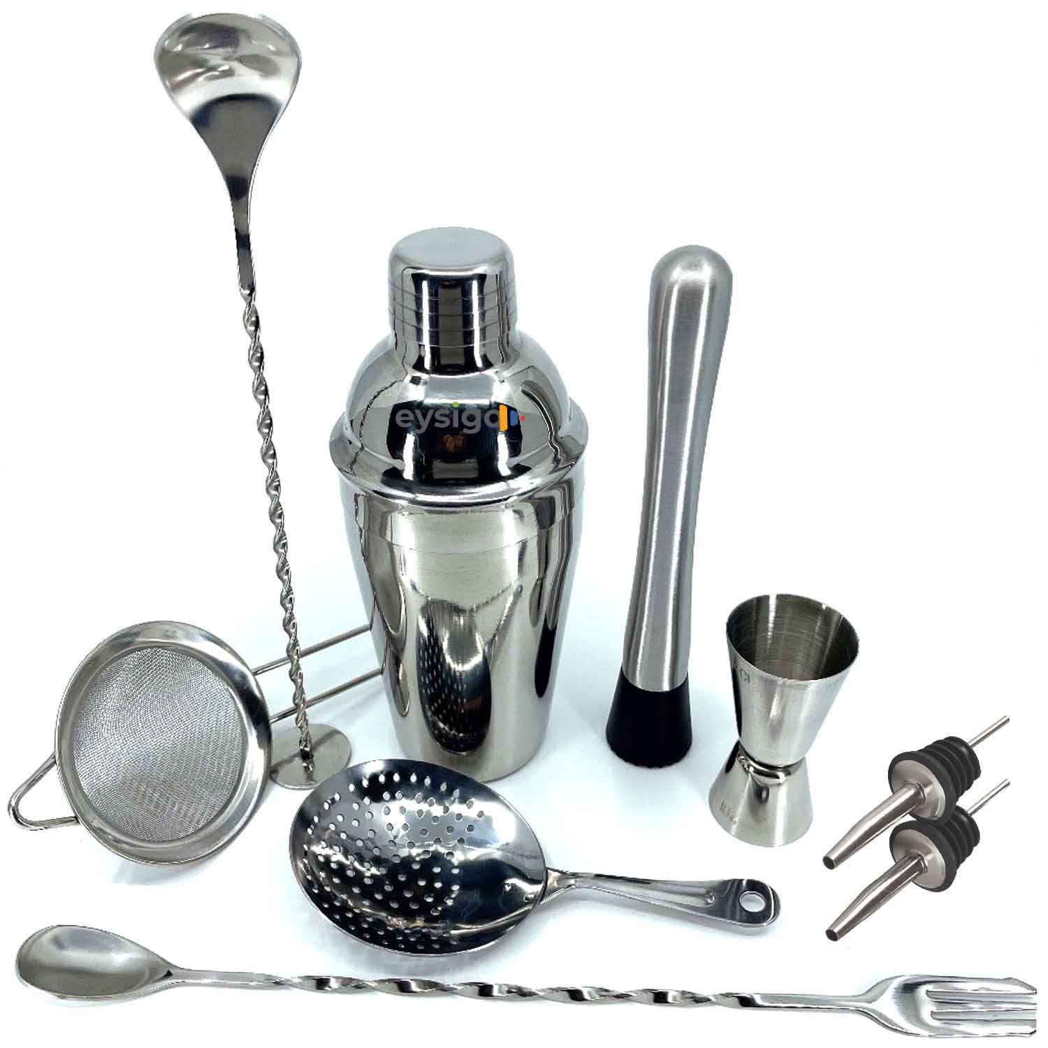 Kokteyl Shaker Seti, 500 ml, Paslanmaz Çelik, 9 Parça, Eysigo, Barmen Seti, Kokteyl Hazırlama Setleri