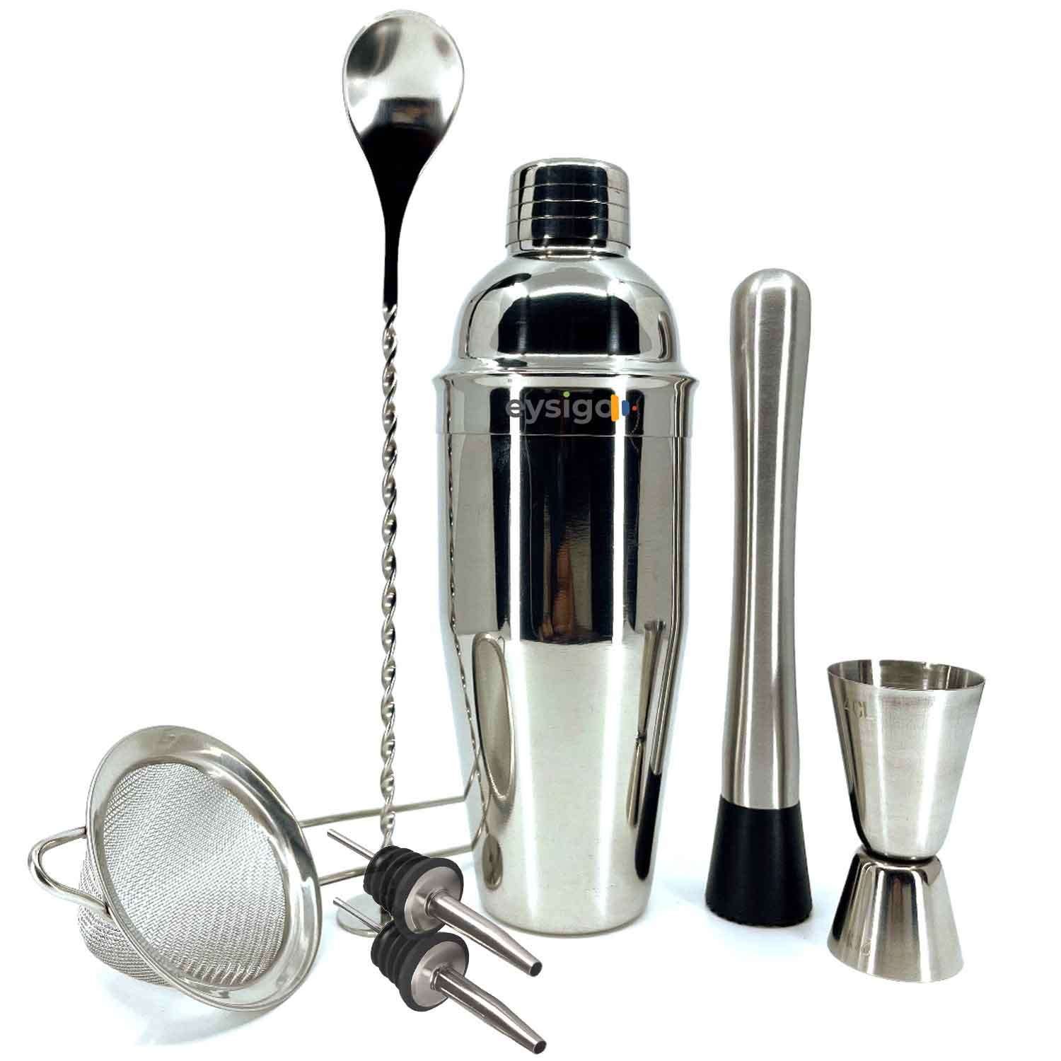 Kokteyl Shaker Seti, 700 ml, Paslanmaz Çelik, 7 Parça, Eysigo, Barmen Seti, Kokteyl Hazırlama Setleri