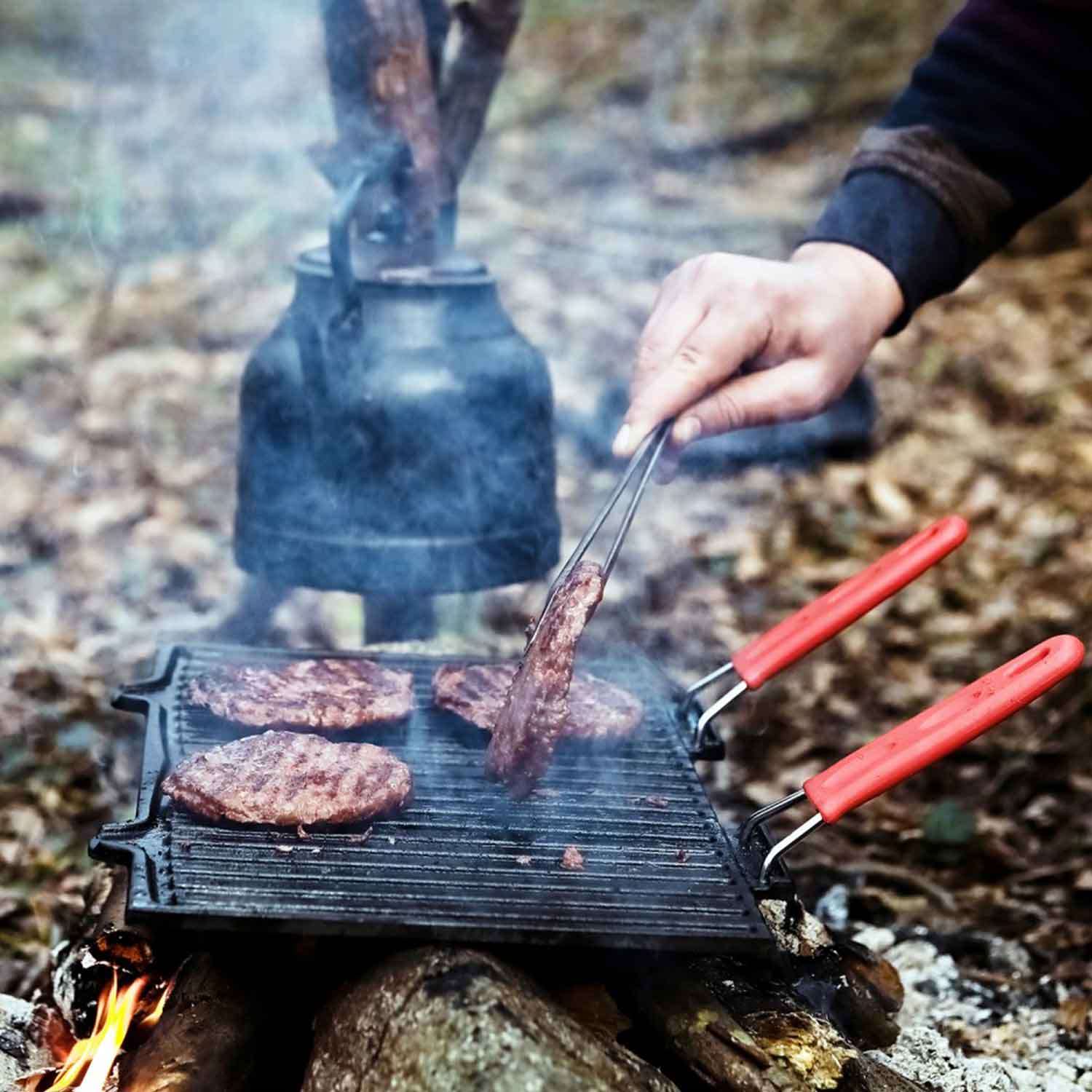 Lava Döküm Mangal Izgarası, Çift Silikon kulplu, 40x25 Cm, Lava, Barbekü ve Izgara Ekipmanları