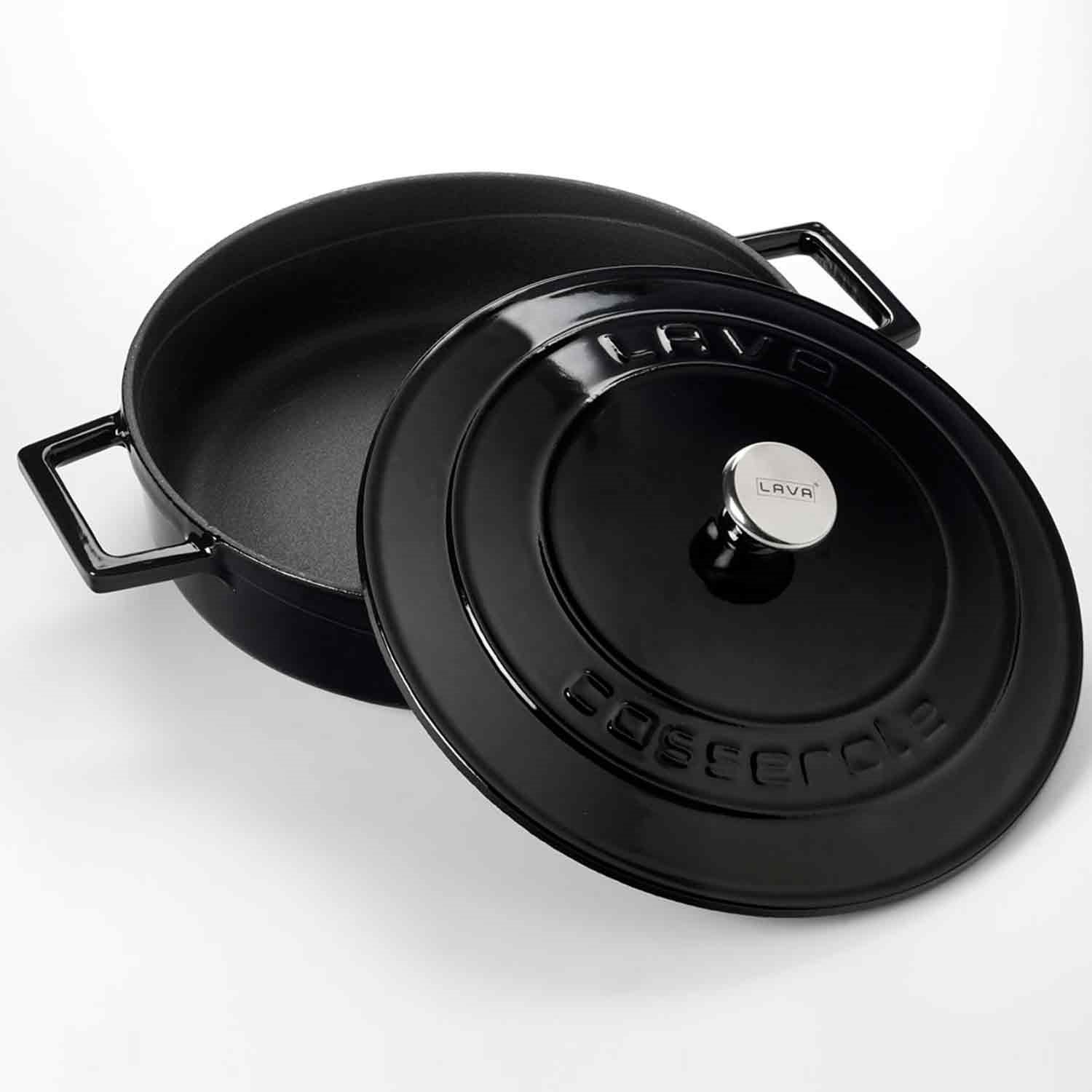 Lava Tencere Döküm Folk Yayvan Siyah 2,4 Litre 24 Cm