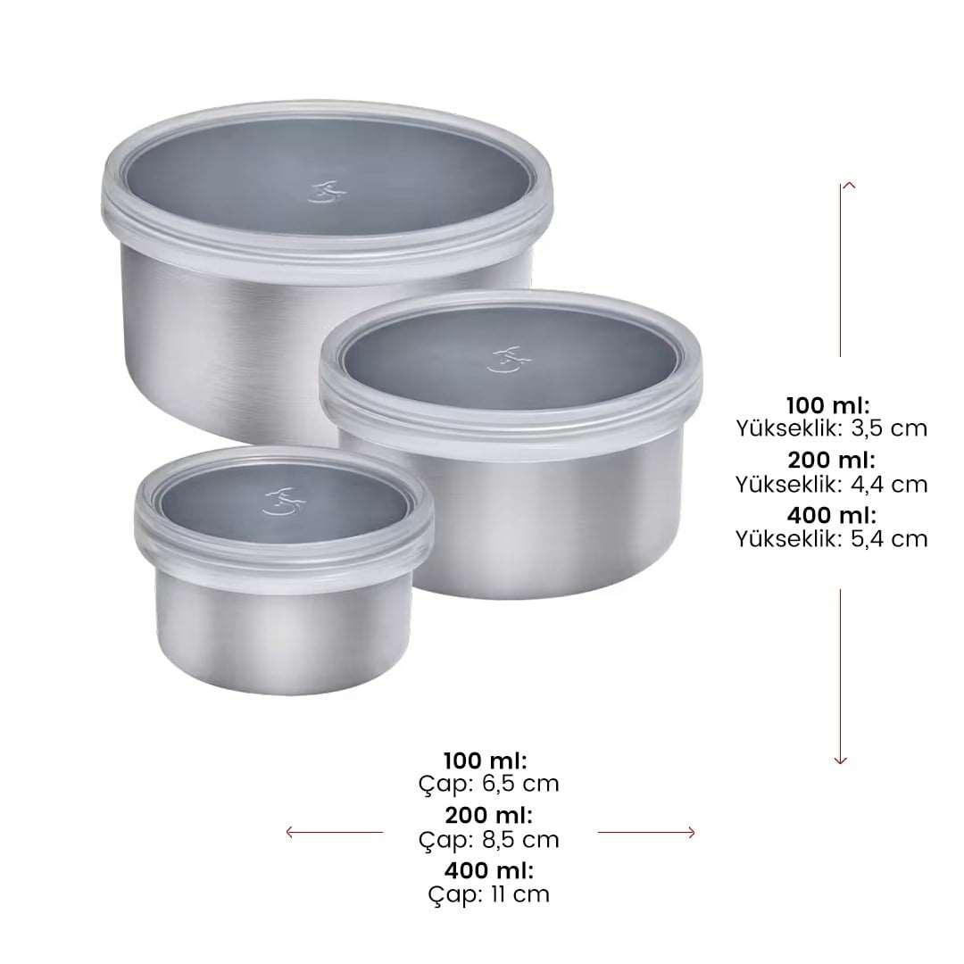 Lurch - Mini Saklama Seti, 100-200-400 ml, Paslanmaz Çelik, Silikon Sızdırmaz Kapaklı, Fırınlanabilir - 240885
