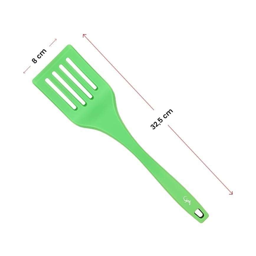 Lurch - Platin Silikon Delikli Spatula 32,5 cm Yeşil - Yanmaz, Yapışmaz, Bükülmez, Çizmez, Tat ve Koku Bırakmaz - 240083