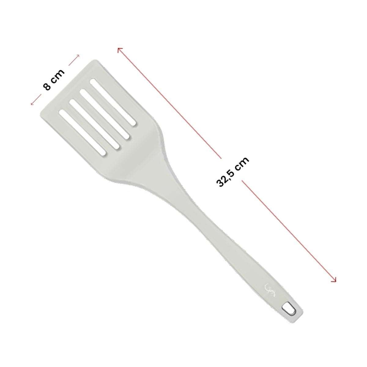 Lurch - Platin Silikon Delikli Spatula 32,5 cm Açık Gri - Yanmaz, Yapışmaz, Bükülmez, Çizmez, Tat ve Koku Bırakmaz - 240003
