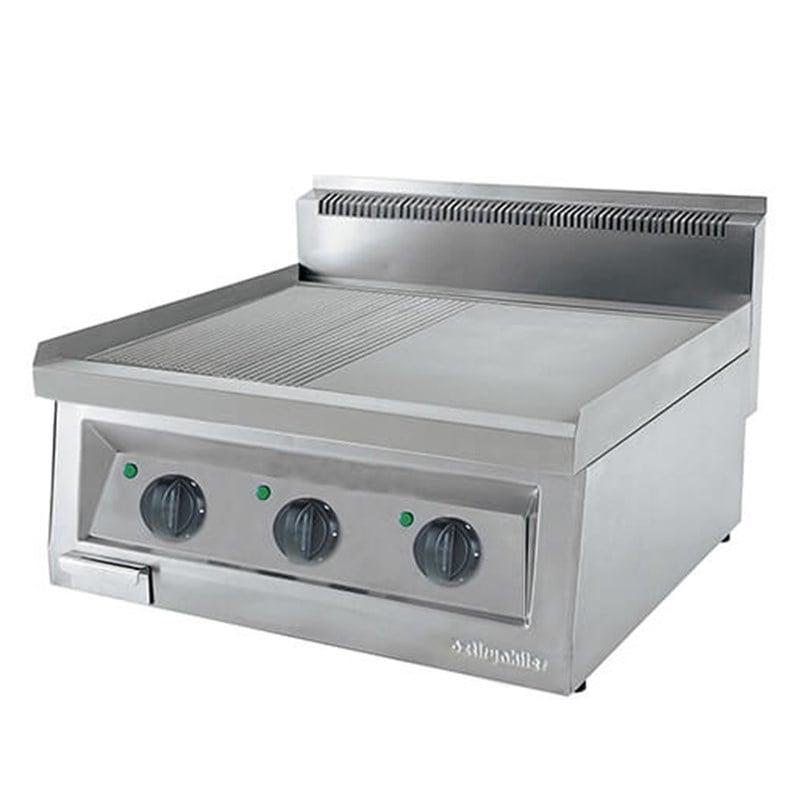 Öztiryakiler Grill Plate Set Üstü Elektrikli Yarı Oluklu Yarı Düz 70*65 Sert Krom Kaplı