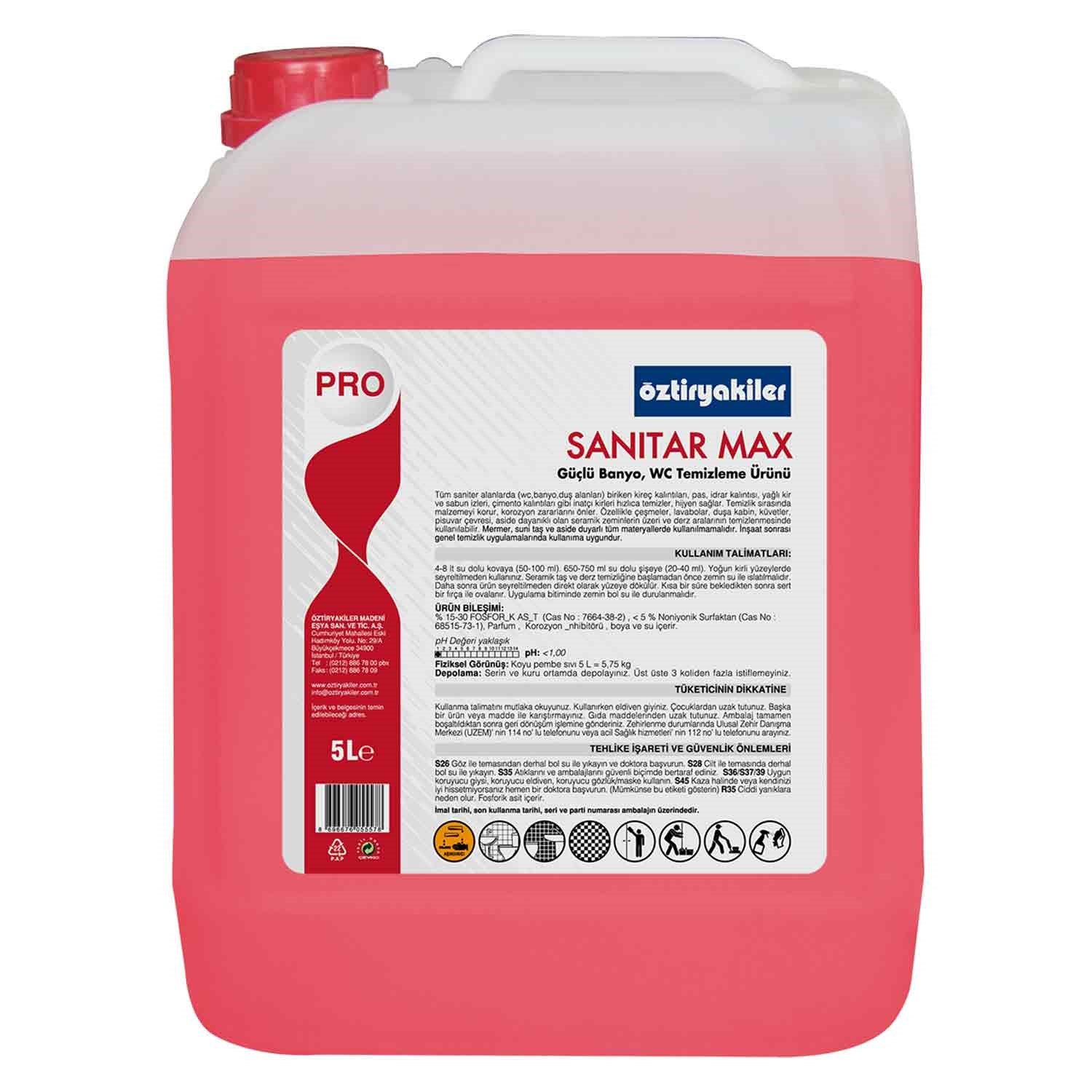 Öztiryakiler Sanitar Max Pro Güçlü Banyo Wc Temizleme 5 Litre