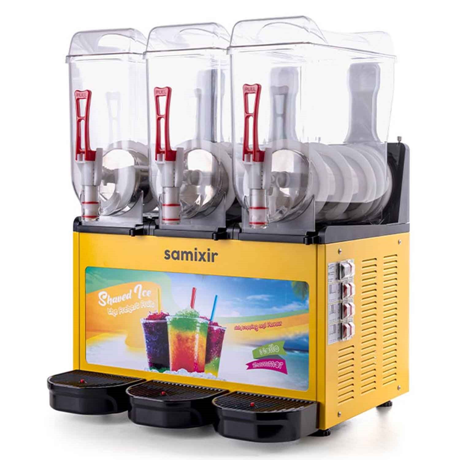 Samixir Triple Alure Ice Slush, Granita Meyve Suyu Dispenseri, 12+12+12 L Sarı, Samixir, Slash Karlı İçecek Makineleri