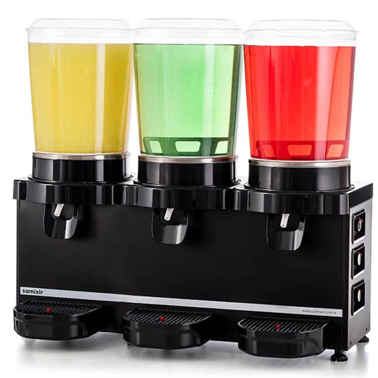 Samixir Triple Soğuk İçecek Dispenseri, 10+10+10 L, Panaromik, Siyah, Samixir, Şerbetlik ve Ayran Makineleri