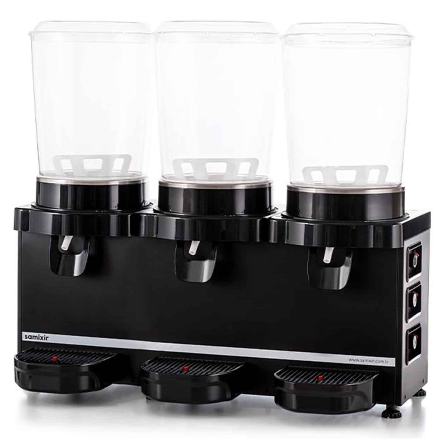 Samixir Triple Soğuk İçecek Dispenseri, 10+10+10 L, Panaromik, Siyah, Samixir, Şerbetlik ve Ayran Makineleri