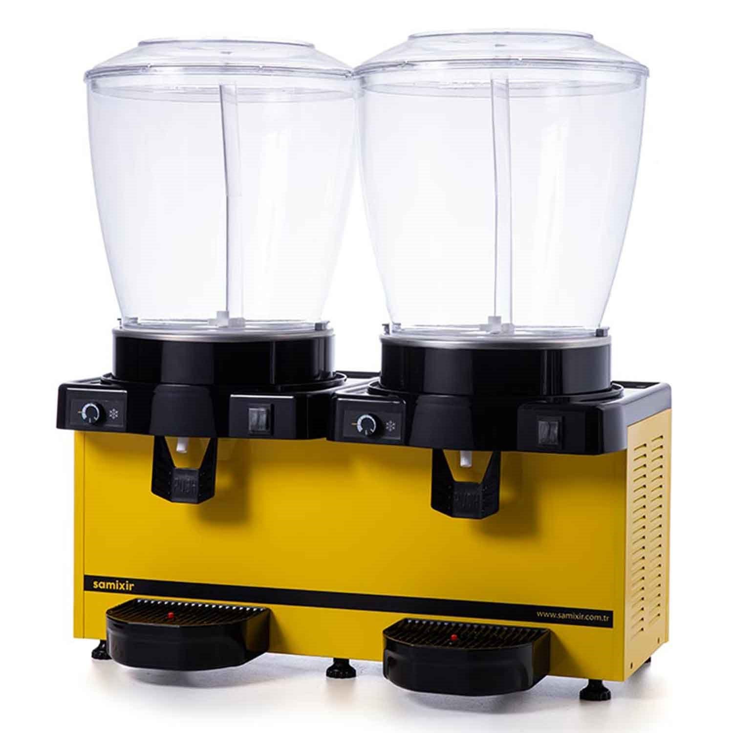 Samixir Twin Soğuk İçecek Dispenseri, 22+22 L, Fıskiyeli, Panaromik, Sarı, Samixir, Şerbetlik ve Ayran Makineleri