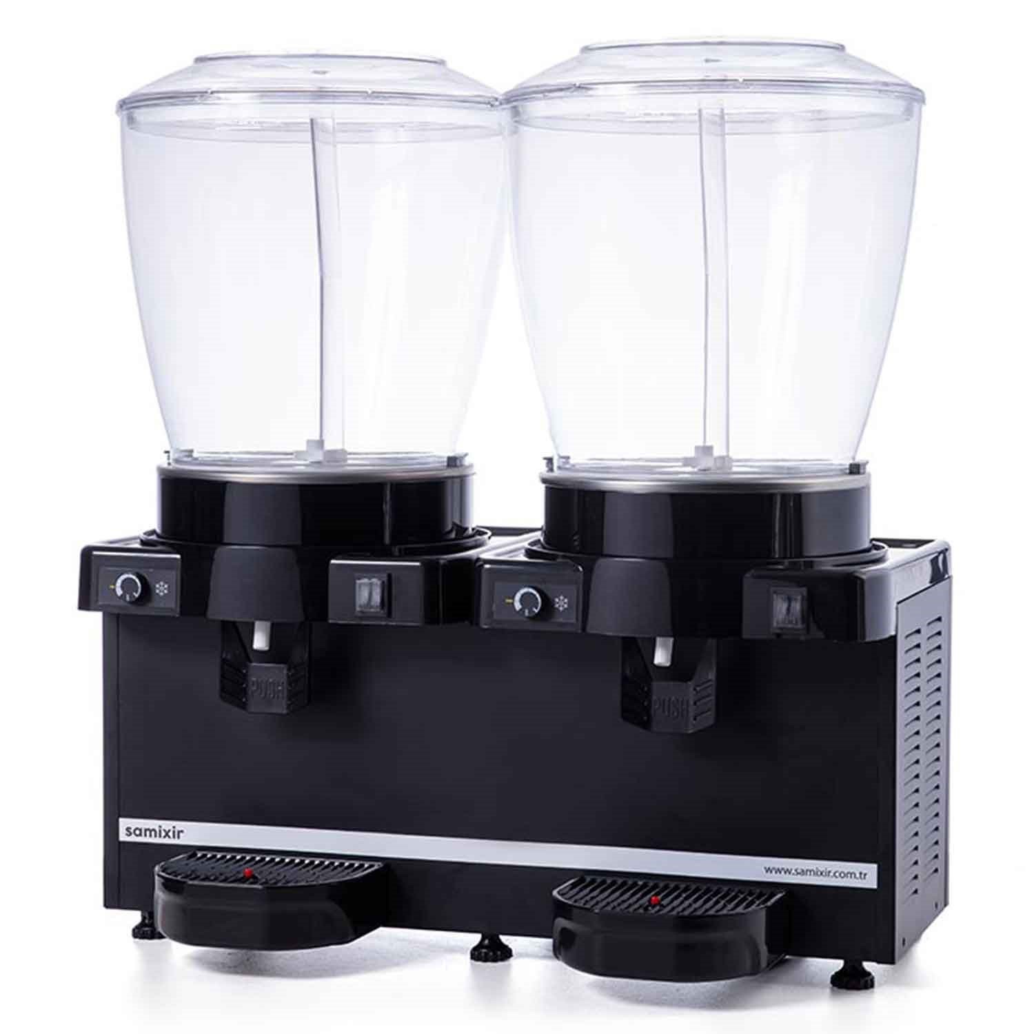 Samixir Twin Soğuk İçecek Dispenseri, 22+22 L, Fıskiyeli, Panaromik, Siyah, Samixir, Şerbetlik ve Ayran Makineleri