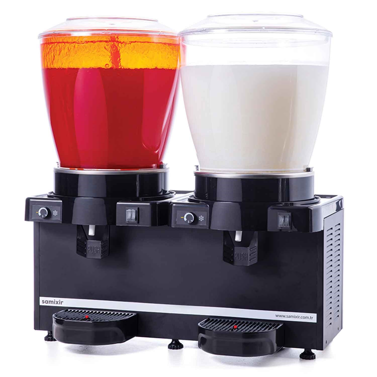 Samixir Twin Soğuk İçecek Dispenseri, 22+22 L, Fıskiye ve Karıştırıcılı, Panaromik, Siyah, Samixir, Şerbetlik ve Ayran Makineleri