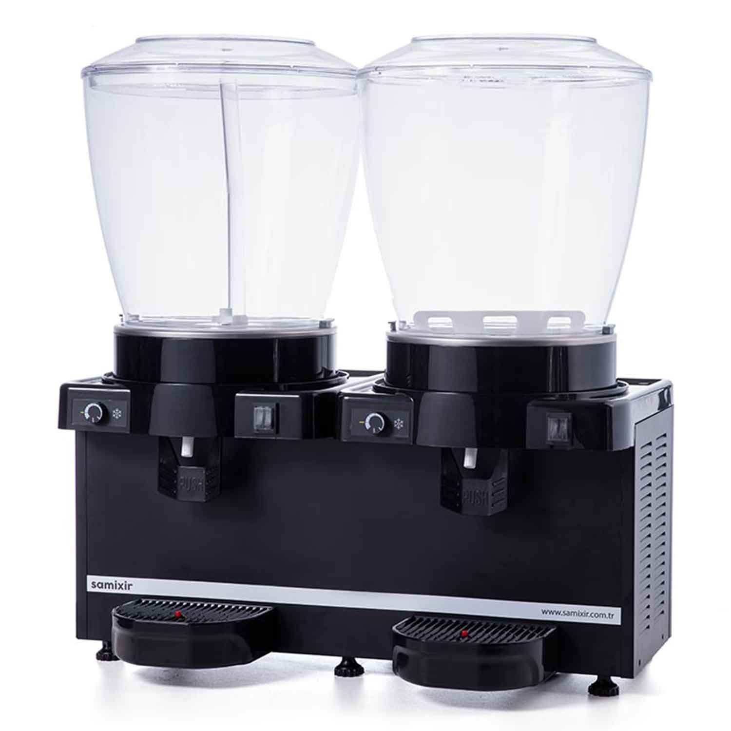 Samixir Twin Soğuk İçecek Dispenseri, 22+22 L, Fıskiye ve Karıştırıcılı, Panaromik, Siyah, Samixir, Şerbetlik ve Ayran Makineleri